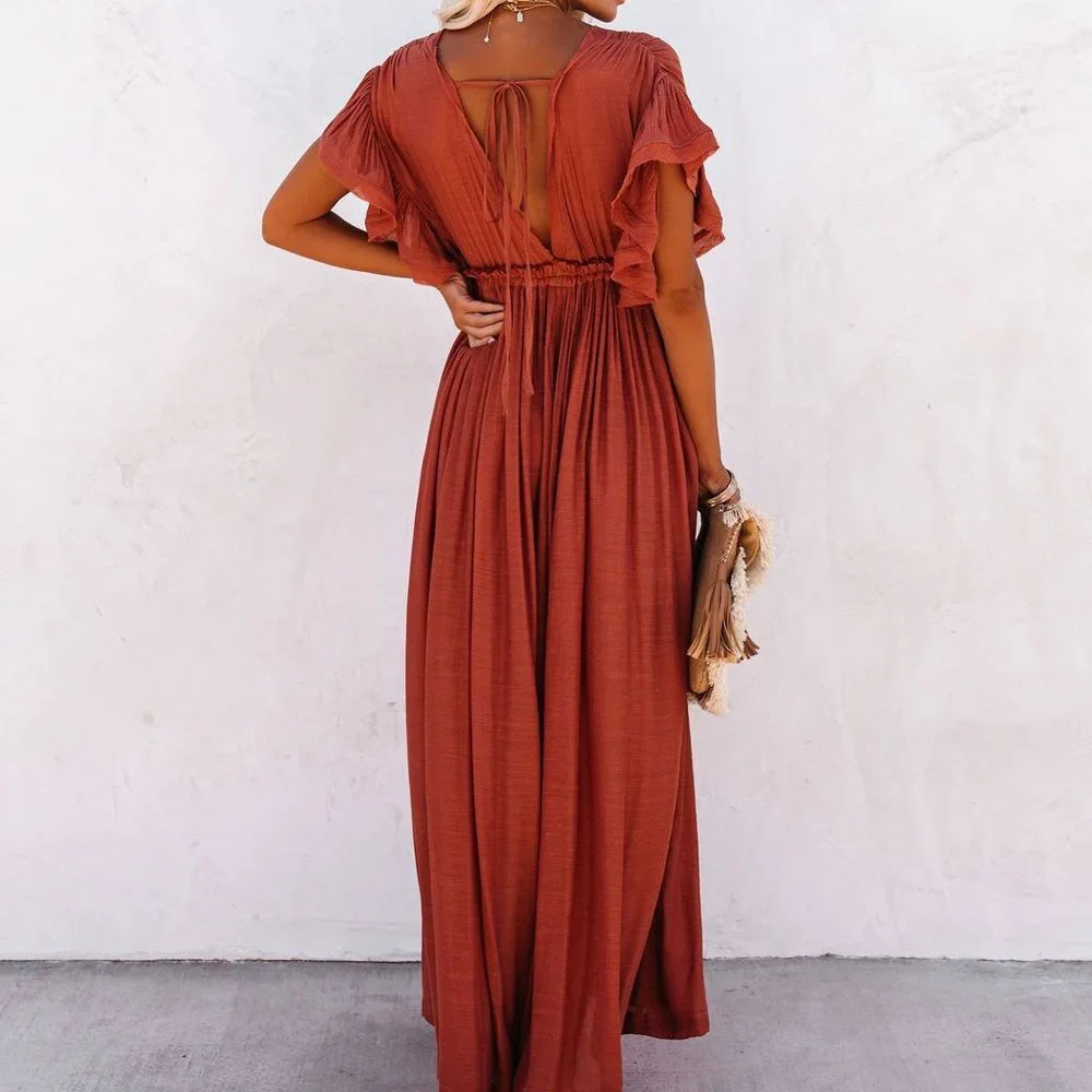 New Bohemian Long Gauze Maxi Summer Dress Red - Picture 6 of 10